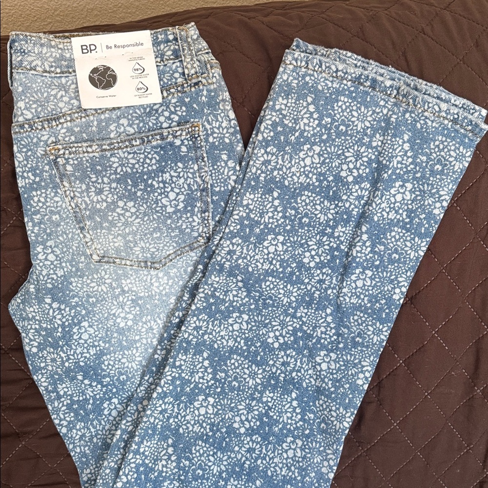 Nordstrom Women's Blue Floral straight leg jeans